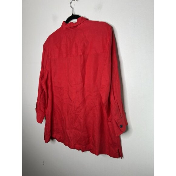 Lauren Ralph Lauren Shirt Women Red Pure 100% Linen Anchor Plus Size 1X - Picture 6 of 9
